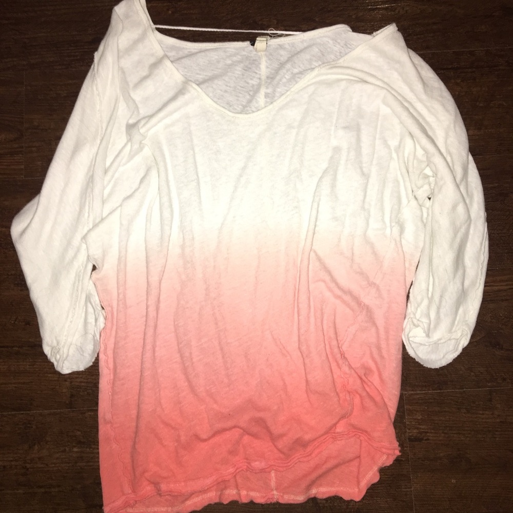 free people oversized ivory/coral ombre top